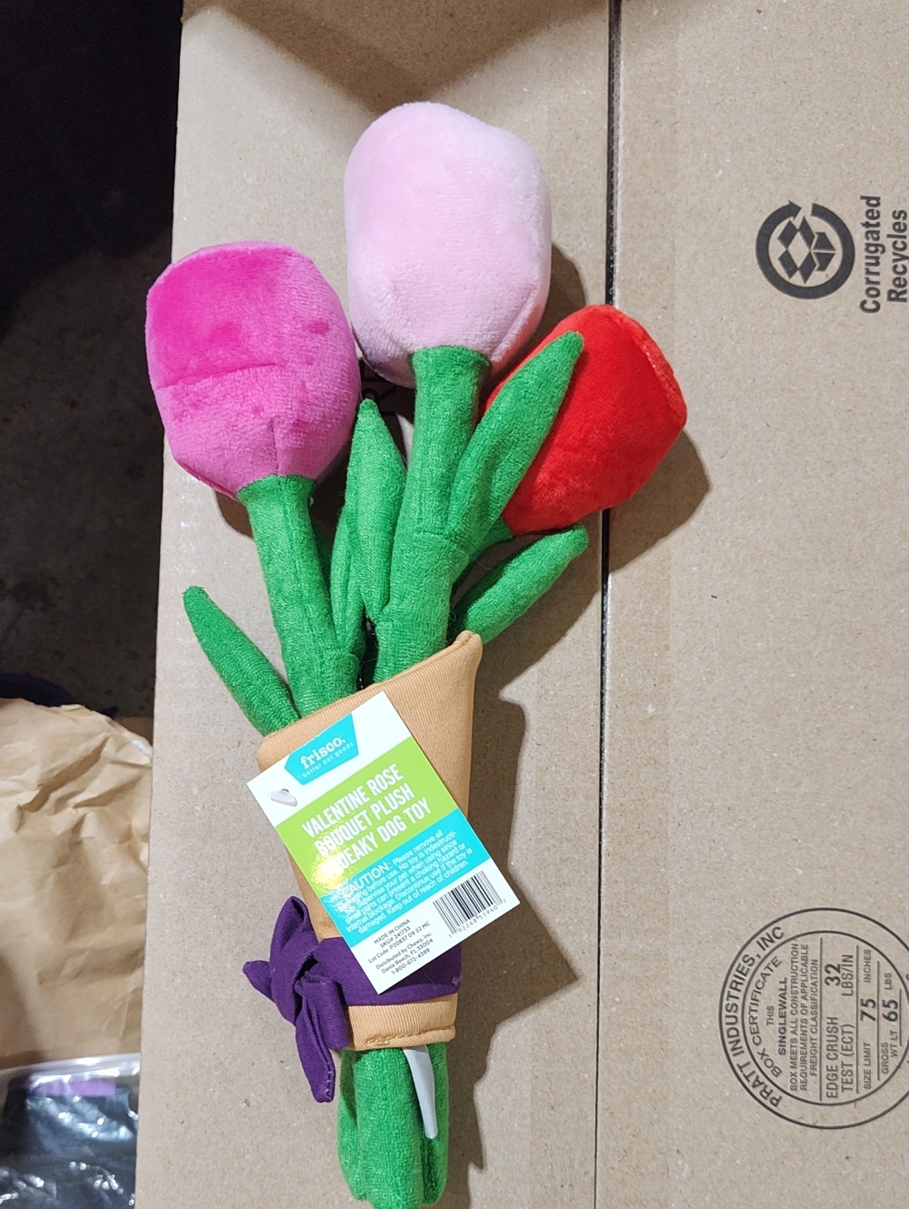 Plush Valentine Rose Bouquet Dog Toy - Pink, Hot Pink & Red- New